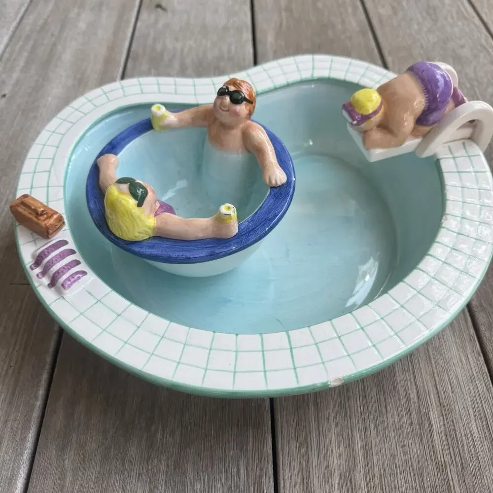 Vintage LOTUS 1995 Swimming Pool Hot Tub Party Chip & Dip Set Ceramic